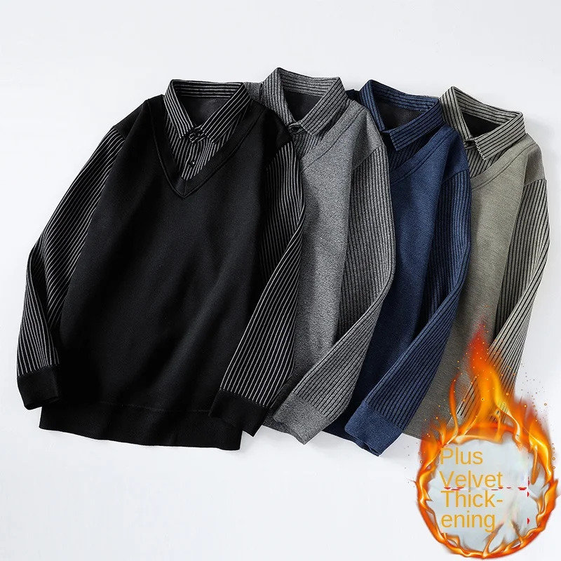2025 autumn and winter plus velvet thick men's fake two-piece knitted versatile shirt collar jacket men's sweater top
2025 autumn and winter plus velvet thick men's fake two-piece knitted versatile shirt collar jacket men's sweater top