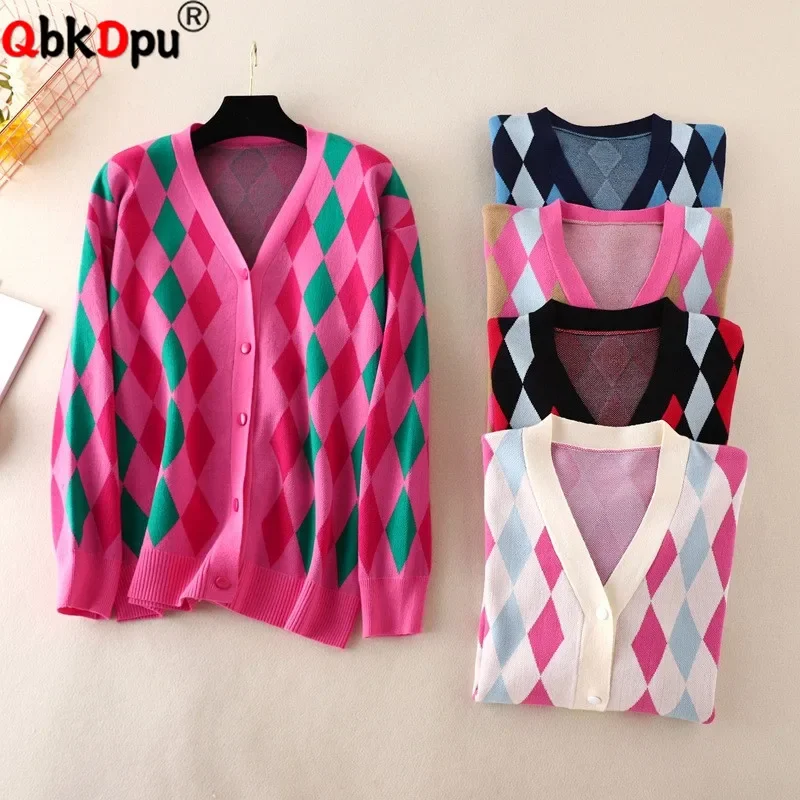 V-neck Plaid Knitted Sweater Cardigan Women Casual Single Breasted Knitwears Coats Tops Korean Design Long Sleeve Abrigos Blusas
V-neck Plaid Knitted Sweater Cardigan Women Casual Single Breasted Knitwears Coats Tops Korean Design Long Sleeve Abrigos Blusas