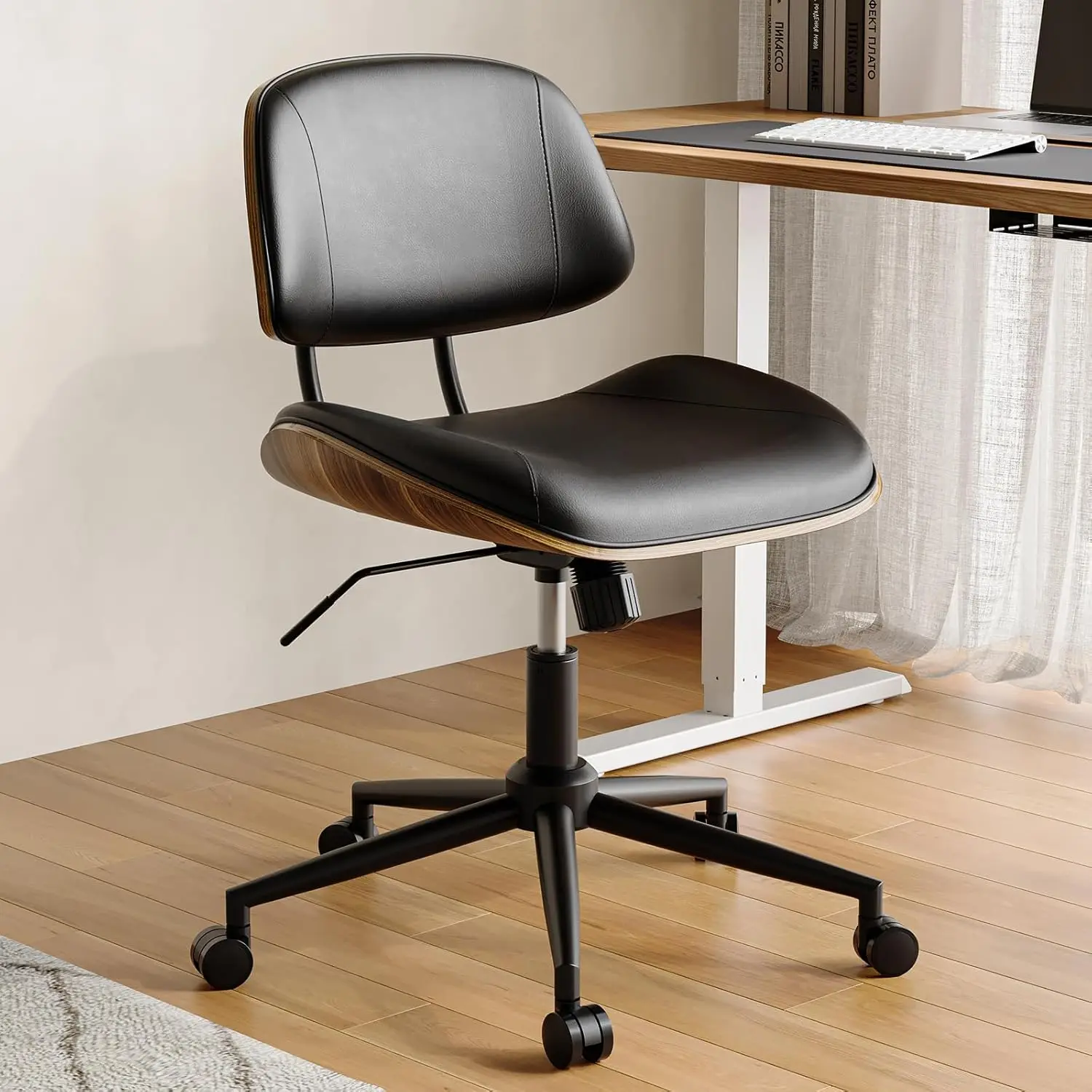 PU Leather Office Chair with Wheels, Adjustable Height, Swivel, Walnut Style, Black
PU Leather Office Chair with Wheels, Adjustable Height, Swivel, Walnut Style, Black