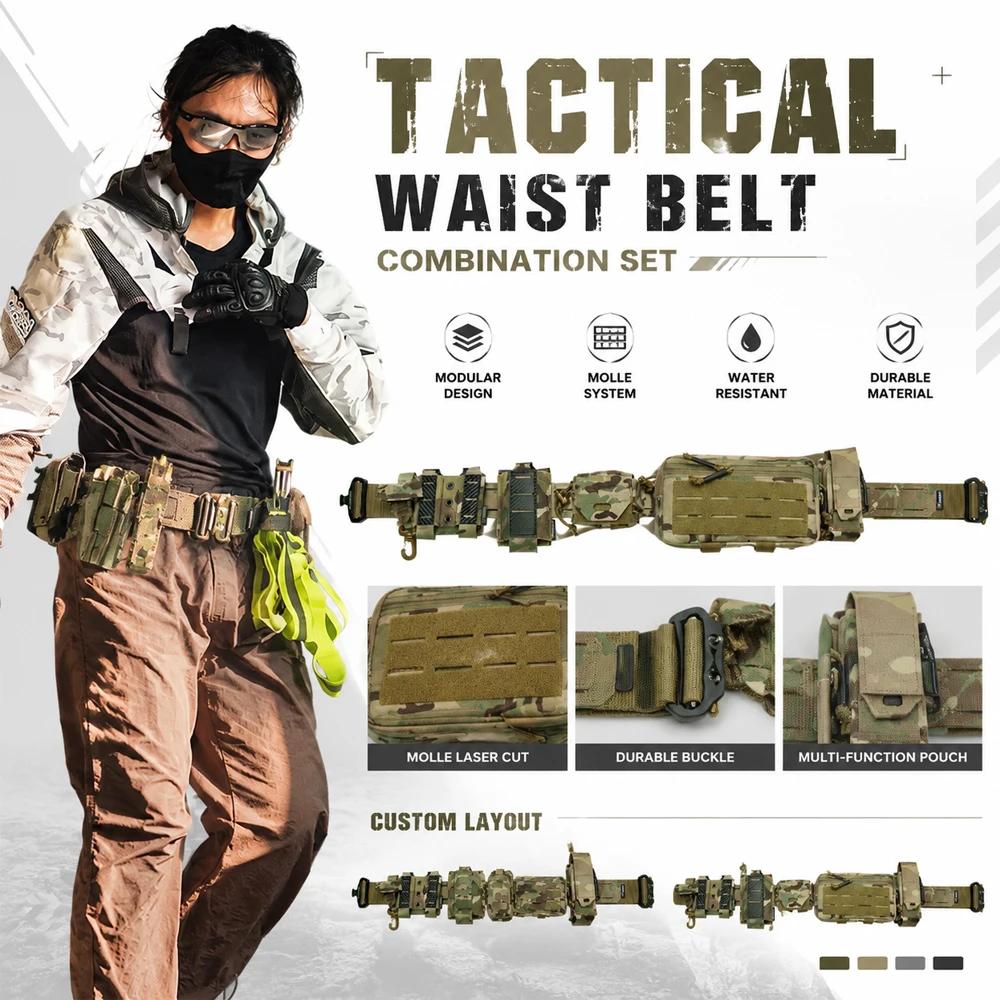 Tactical MOLLE Belt 7Pcs Set Outdoor CS Combat Ronin Waist Belt Airsoft Military Training Paintball Gear Equipment
Tactical MOLLE Belt 7Pcs Set Outdoor CS Combat Ronin Waist Belt Airsoft Military Training Paintball Gear Equipment