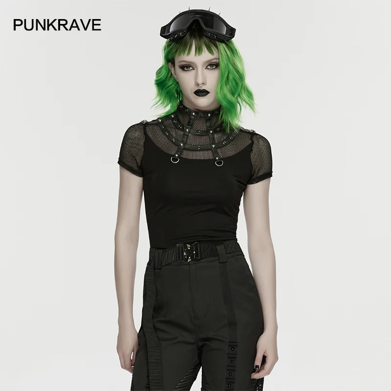 PUNK RAVE Women's Punk Cage Visual Personalized Stand Up Collar Knit Mesh T-shirt Front Intersection Element Dark Tees Tops
PUNK RAVE Women's Punk Cage Visual Personalized Stand Up Collar Knit Mesh T-shirt Front Intersection Element Dark Tees Tops
