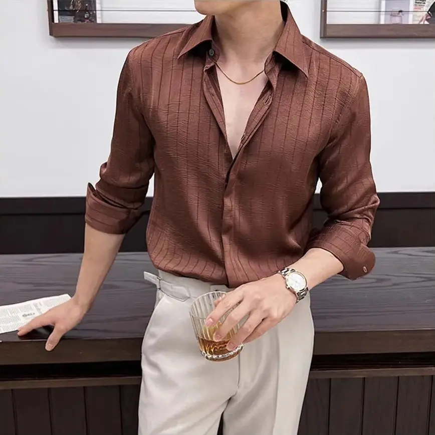 Men's Solid Color Striped Thin Shirt Spring Summer New Long Sleeve Single Breasted Shirt Drape Elegance Male Dress Shirt Tops
Men's Solid Color Striped Thin Shirt Spring Summer New Long Sleeve Single Breasted Shirt Drape Elegance Male Dress Shirt Tops