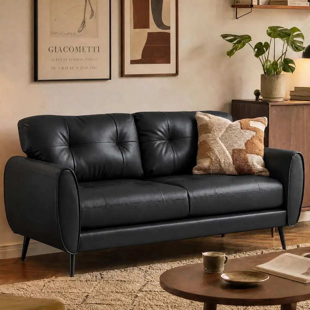 61 Small Loveseat Sofa, Black Faux Leather, Comfortable 2-Seat Settee for Living Rooms and Small Spaces
61 Small Loveseat Sofa, Black Faux Leather, Comfortable 2-Seat Settee for Living Rooms and Small Spaces