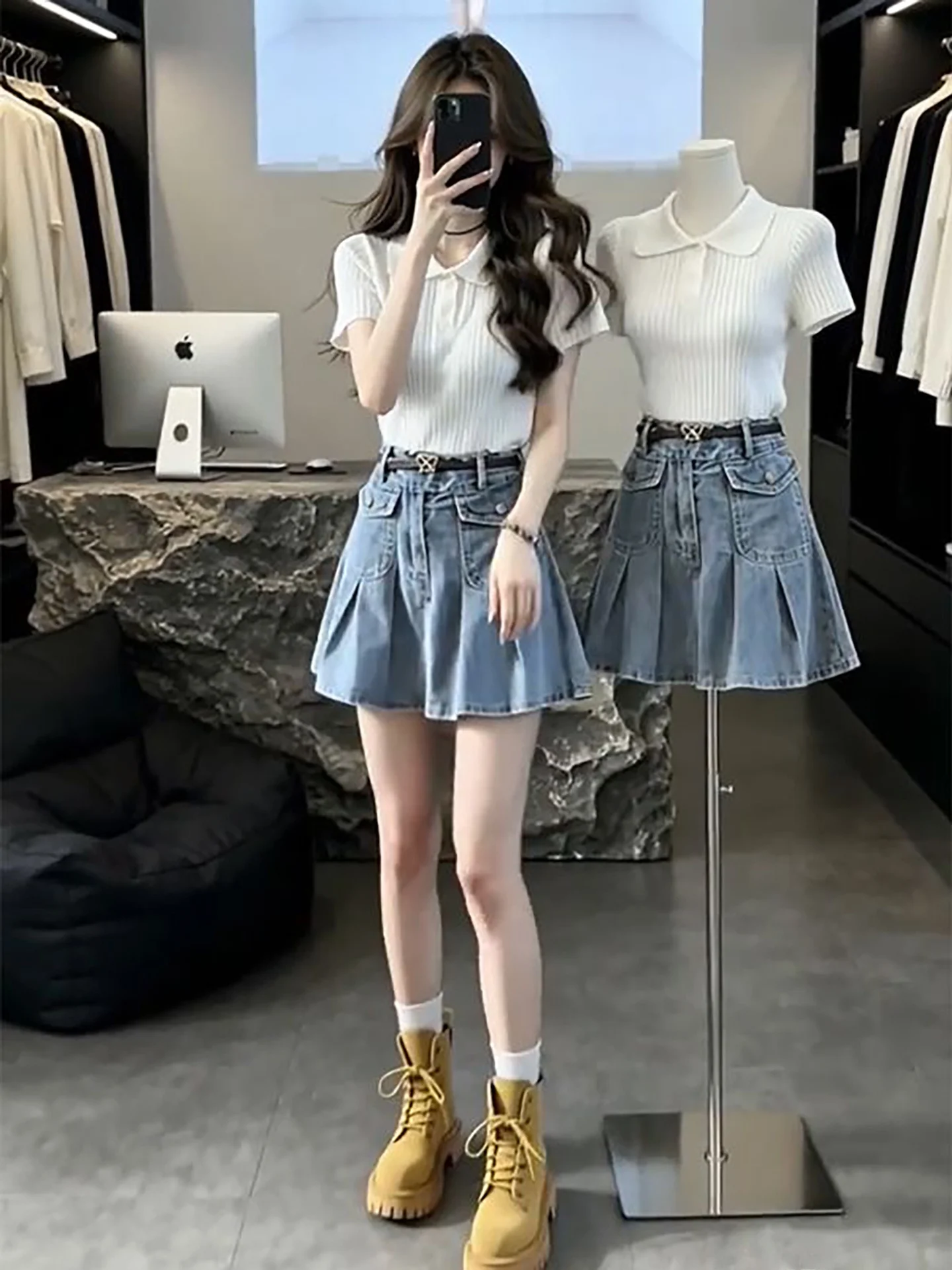 Summer New Style Salt Series Light Maturity Vivacious Short Skirt Set White Short Top Denim Skirt Two-Piece Ensemble
Summer New Style Salt Series Light Maturity Vivacious Short Skirt Set White Short Top Denim Skirt Two-Piece Ensemble