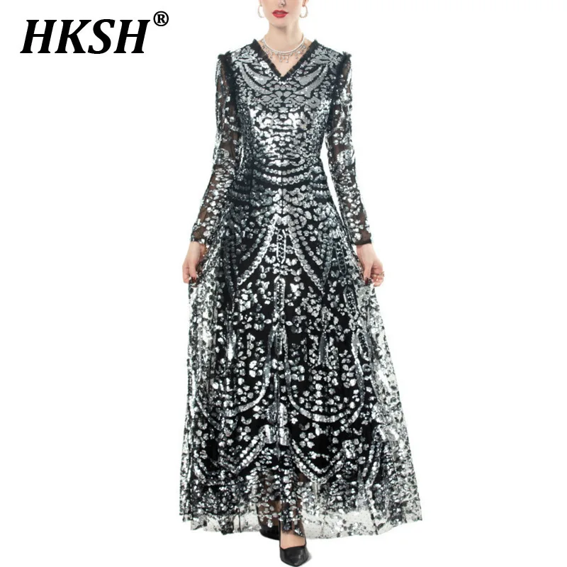 HKSH Spring Summer New Women Tide Chic Ins Elegant Fashion Luxury Dress Sequins V-neck Long Sleeve Slimming Banquet Dress HK5299
HKSH Spring Summer New Women Tide Chic Ins Elegant Fashion Luxury Dress Sequins V-neck Long Sleeve Slimming Banquet Dress HK5299