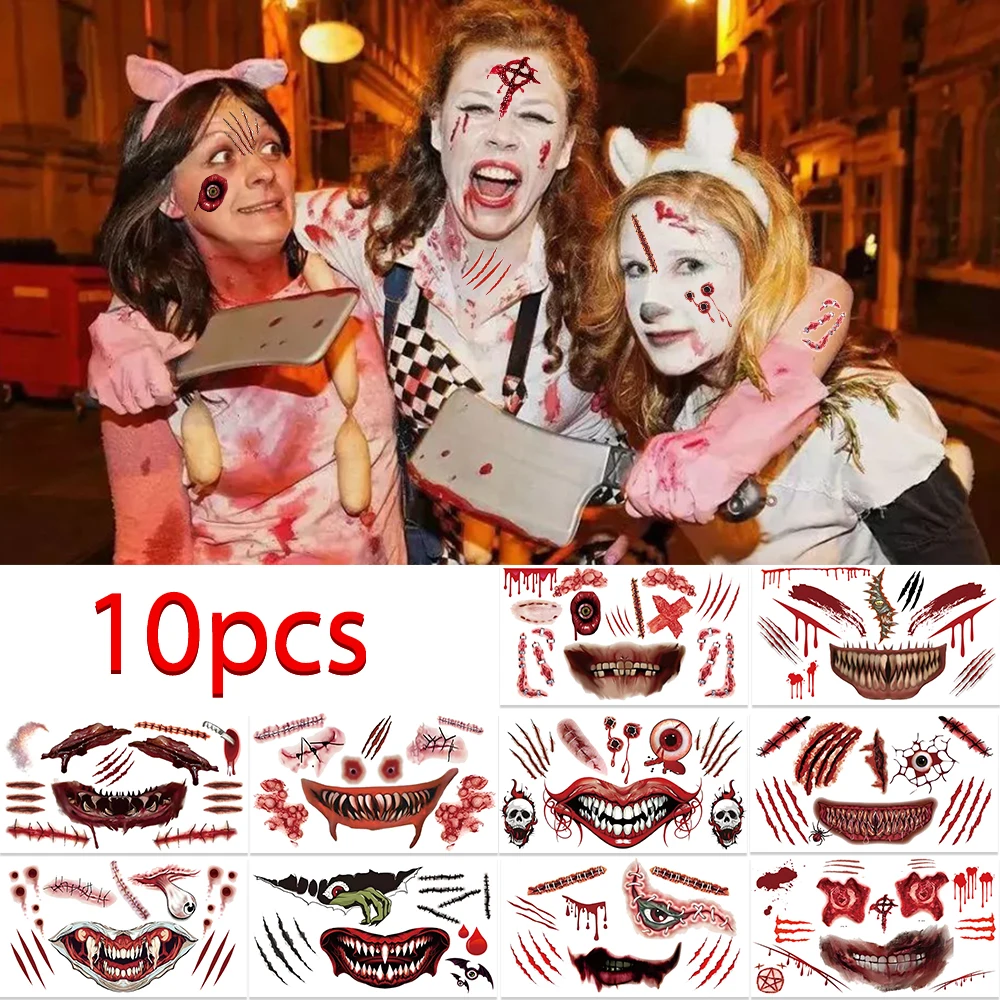 10sheets Horrible Halloween Scar Tattoo Stickers For Face Arm Body Temporary Creative Tattoo Stickers Festival Party Supplies
10sheets Horrible Halloween Scar Tattoo Stickers For Face Arm Body Temporary Creative Tattoo Stickers Festival Party Supplies