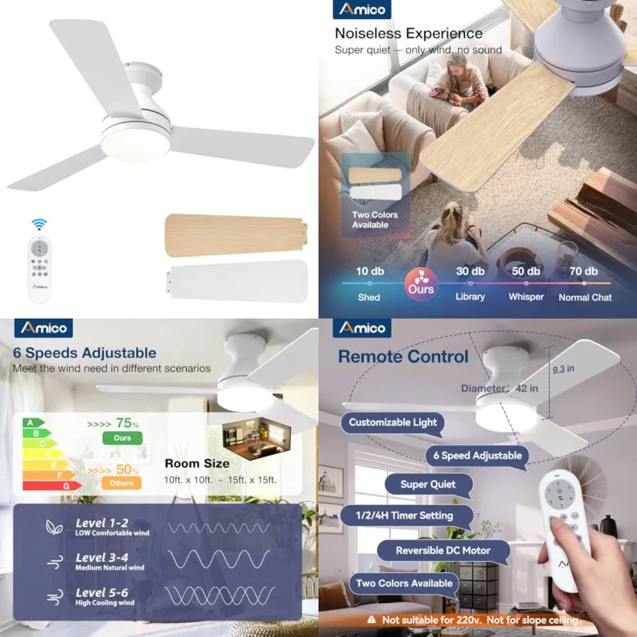 Ceilg Fans with Lights, Low Profile Ceiling Fan with Light and Remote Control, Flush Mount, Reversible, 3CCT, Dimmable, Noisele
Ceilg Fans with Lights, Low Profile Ceiling Fan with Light and Remote Control, Flush Mount, Reversible, 3CCT, Dimmable, Noisele