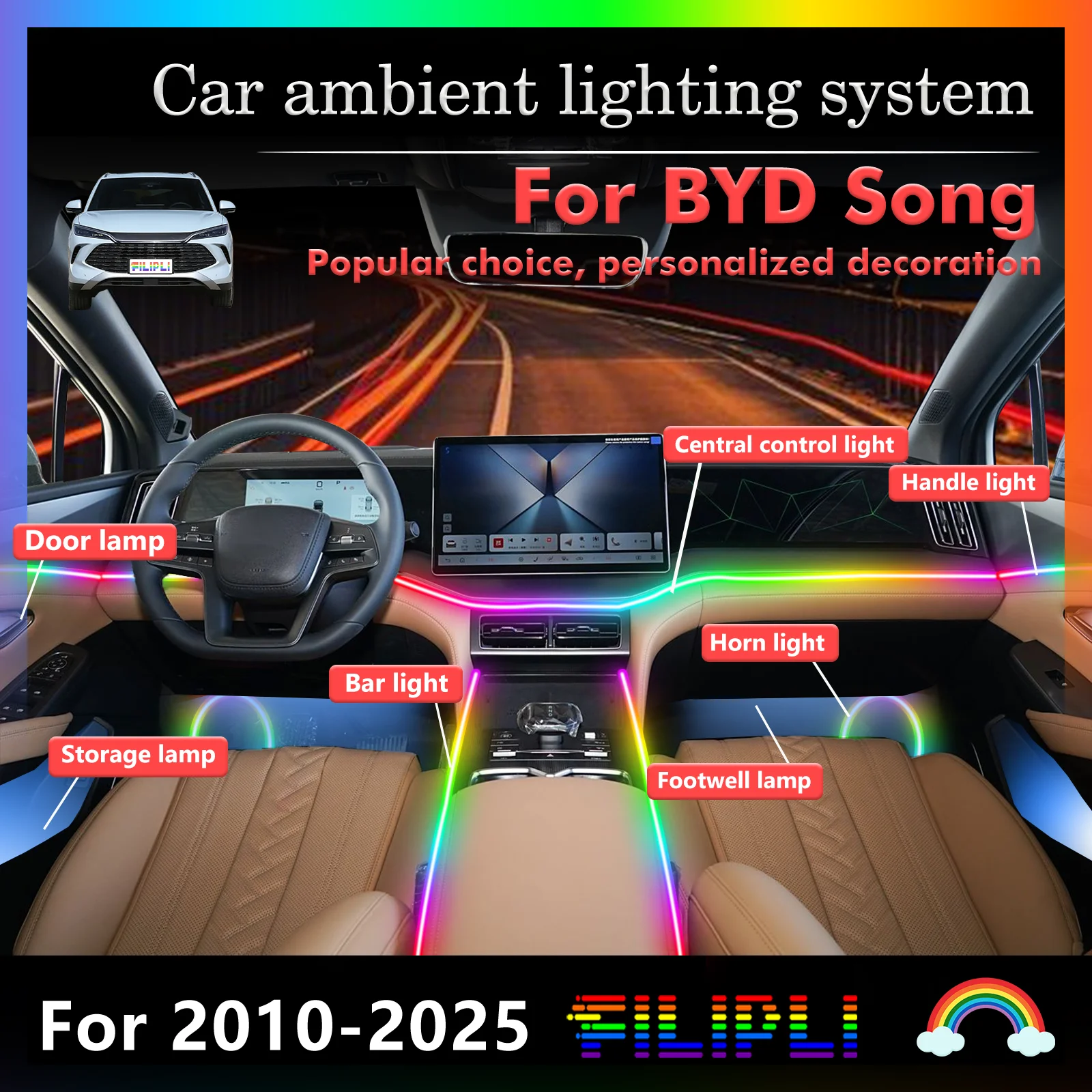 Для BYD Song салон автомобиля декоративный окружающий свет RGB 64-цветный светодиодный умный пульт дистанционного управления энергосберегающий набор
Для BYD Song салон автомобиля декоративный окружающий свет RGB 64-цветный светодиодный умный пульт дистанционного управления энергосберегающий набор