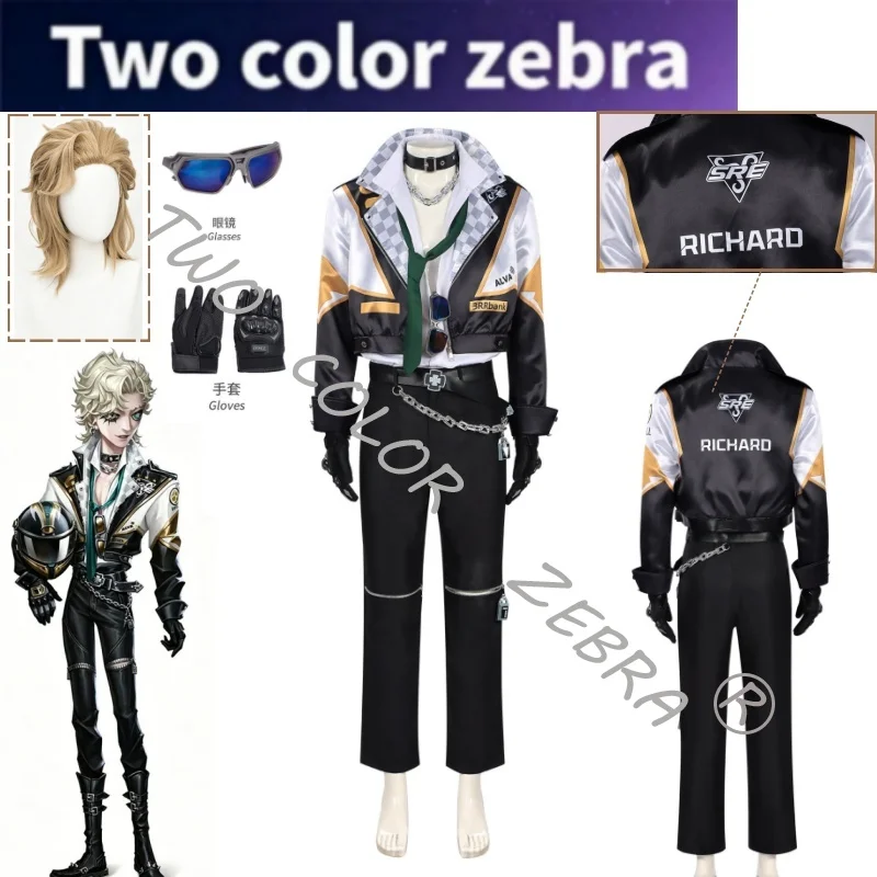 SRE Knight Richard Sterling Cosplay Costume Black White Racing Jacket Gold Accents and Checkered Collar Wig Set Game Identity V
SRE Knight Richard Sterling Cosplay Costume Black White Racing Jacket Gold Accents and Checkered Collar Wig Set Game Identity V