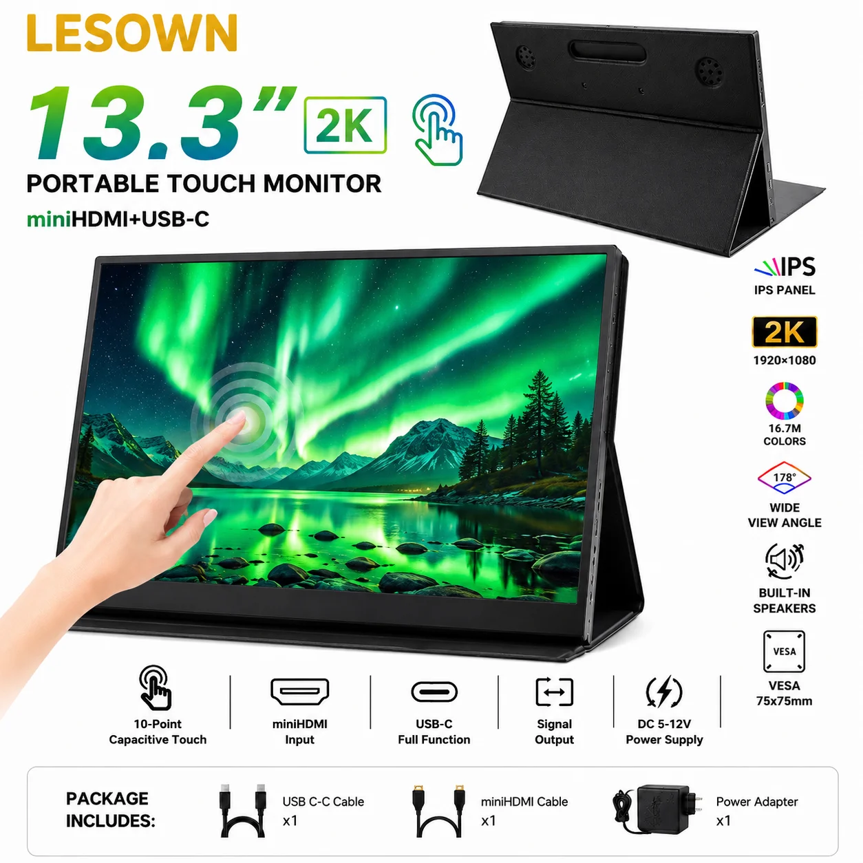 LESOWN 13.3 Inch Travel Screen FHD LCD Display Plug & Play Laptop Screen Extender with Dual Speakers for MacBook
LESOWN 13.3 Inch Travel Screen FHD LCD Display Plug & Play Laptop Screen Extender with Dual Speakers for MacBook