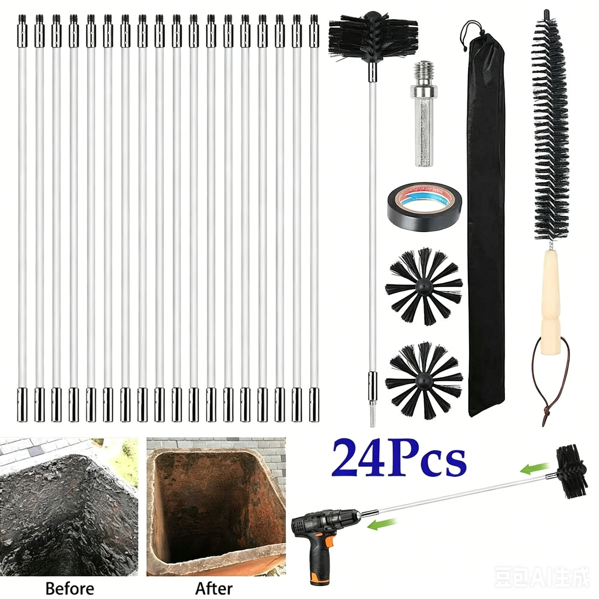 24x Flexible Chimney Sweep Set Kit Flue Sweeping Brush & Rod Soot Cleaning Rods
24x Flexible Chimney Sweep Set Kit Flue Sweeping Brush & Rod Soot Cleaning Rods