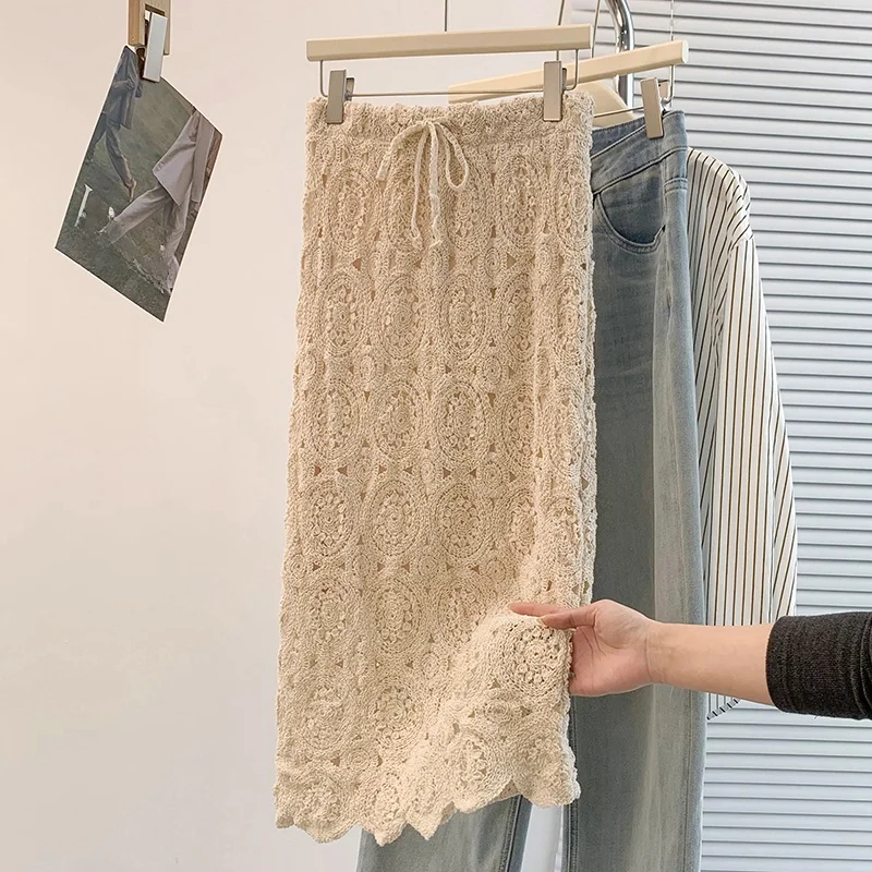 Bohemian Style High Waist Lace Half Skirt Elegant Beachwear Loose Women's Midi Skirt Peach Color Hollow out Flower Embroidery
Bohemian Style High Waist Lace Half Skirt Elegant Beachwear Loose Women's Midi Skirt Peach Color Hollow out Flower Embroidery
