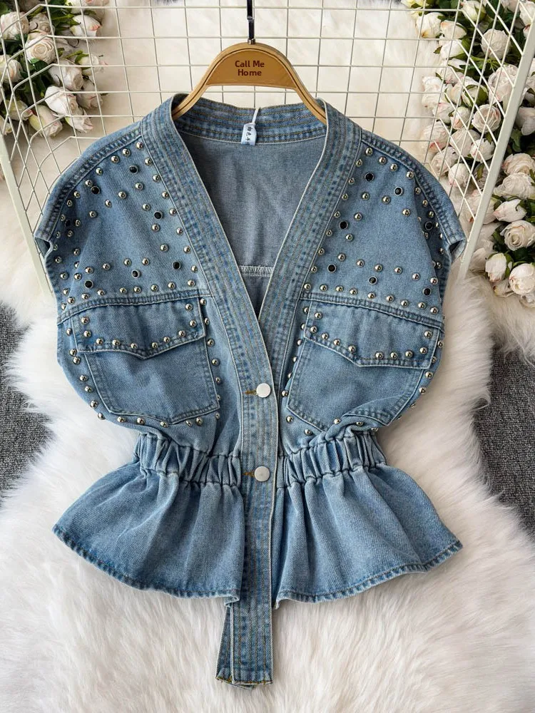 Hong Kong Sle Denim Vest Women's Spring 50cm Small Size Clothing Waist Cinching Svel irt High End Beading Vest
Hong Kong Sle Denim Vest Women's Spring 50cm Small Size Clothing Waist Cinching Svel irt High End Beading Vest