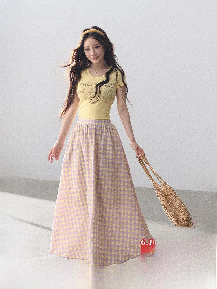 Sweet Style Short Sleeve Plaid Skirt Set Lulusmiracle Cotton Summer Fashion Outfit for Women in Their 30S
Sweet Style Short Sleeve Plaid Skirt Set Lulusmiracle Cotton Summer Fashion Outfit for Women in Their 30S