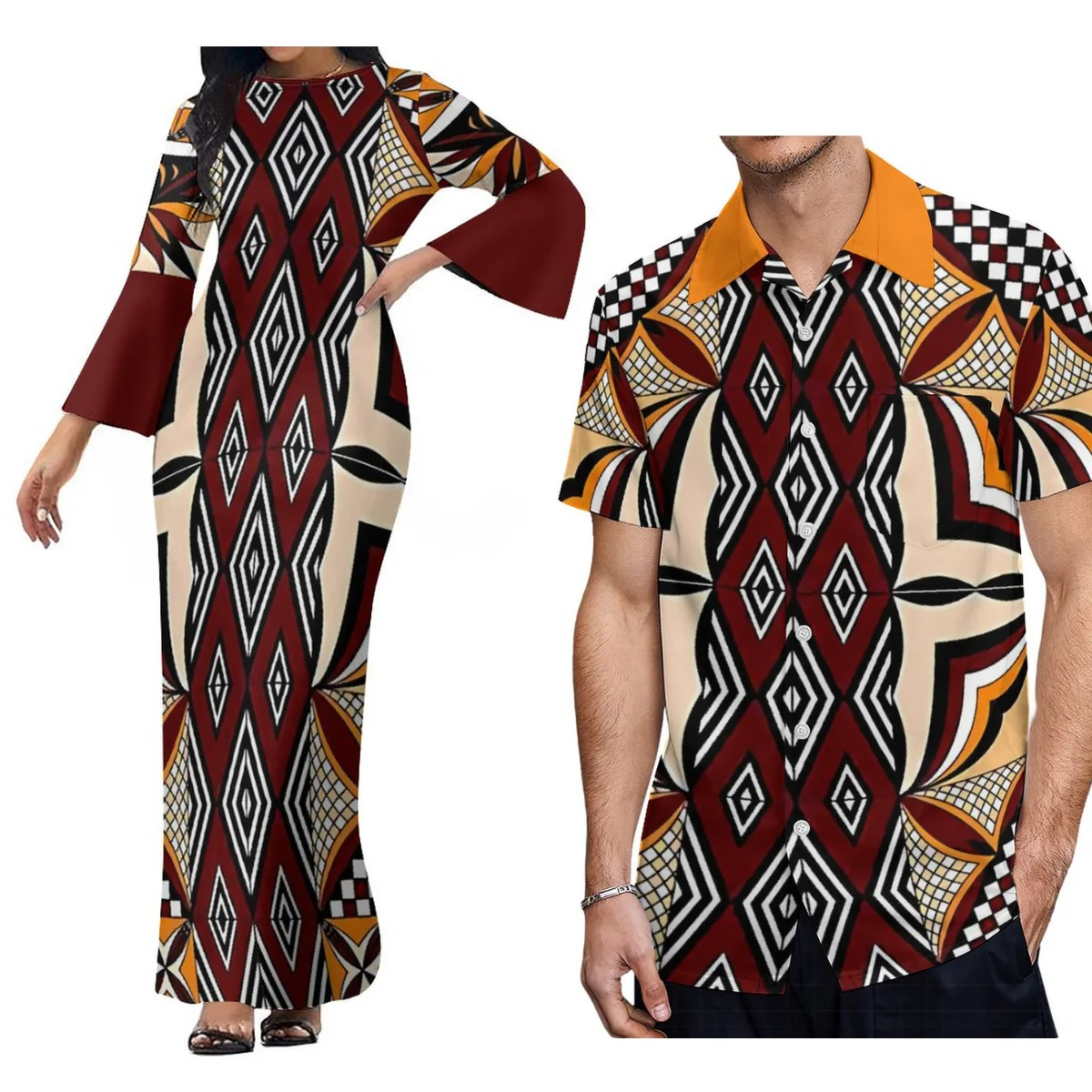 Custom 8xl Women'S Long Sleeve Dress Deep V-Neck Long Pleated Sleeve Split Dress With Men'S Shirt Samoa Couple Suit
Custom 8xl Women'S Long Sleeve Dress Deep V-Neck Long Pleated Sleeve Split Dress With Men'S Shirt Samoa Couple Suit