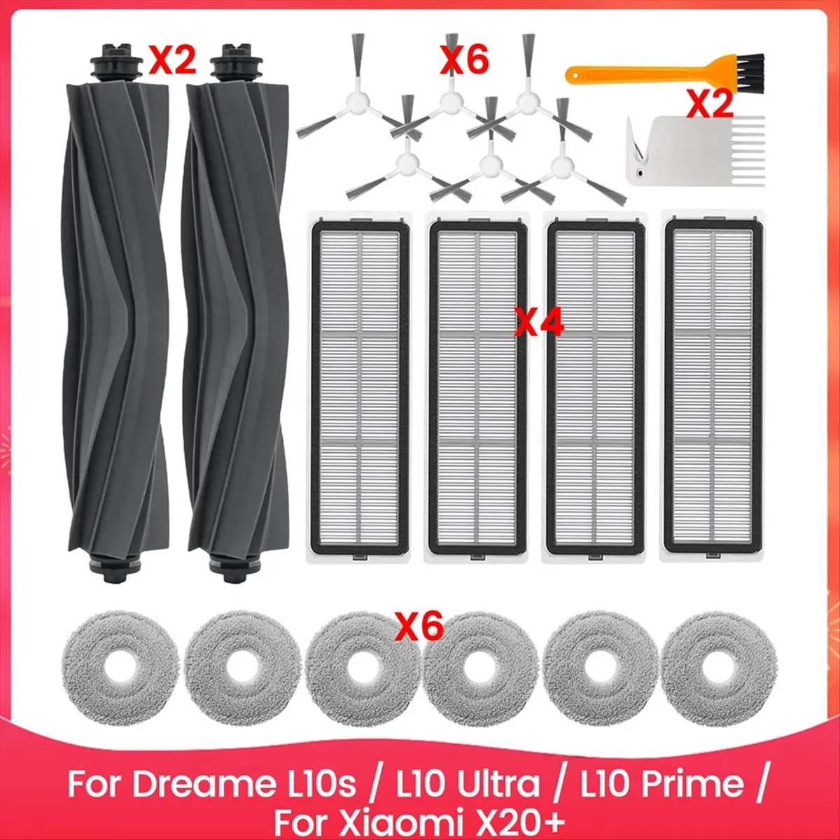 Запчасти для робота-пылесоса A56T для Dreame L10s / L10 Ultra / L10 Prime / Xiaomi X20+: основная и боковые щетки, HEPA-фильтры, салфетки для влажной уборки
Запчасти для робота-пылесоса A56T для Dreame L10s / L10 Ultra / L10 Prime / Xiaomi X20+: основная и боковые щетки, HEPA-фильтры, салфетки для влажной уборки
