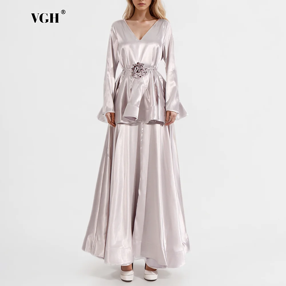 VGH Solid Two Piece Sets for Women V Neck Long Sleeve Patchwork Lace Up Top High Waist Midi Skirt Pleated Suit Female Clothing
VGH Solid Two Piece Sets for Women V Neck Long Sleeve Patchwork Lace Up Top High Waist Midi Skirt Pleated Suit Female Clothing