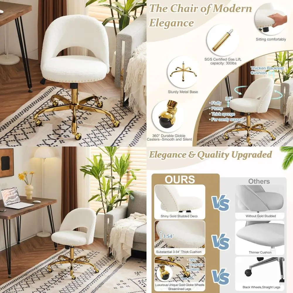 Fluffy Small Office Chair with Wheels, Gold Base, Comfortable Armless Swivel Chair for Women, Kids, and Nail Technicians, Ideal
Fluffy Small Office Chair with Wheels, Gold Base, Comfortable Armless Swivel Chair for Women, Kids, and Nail Technicians, Ideal
