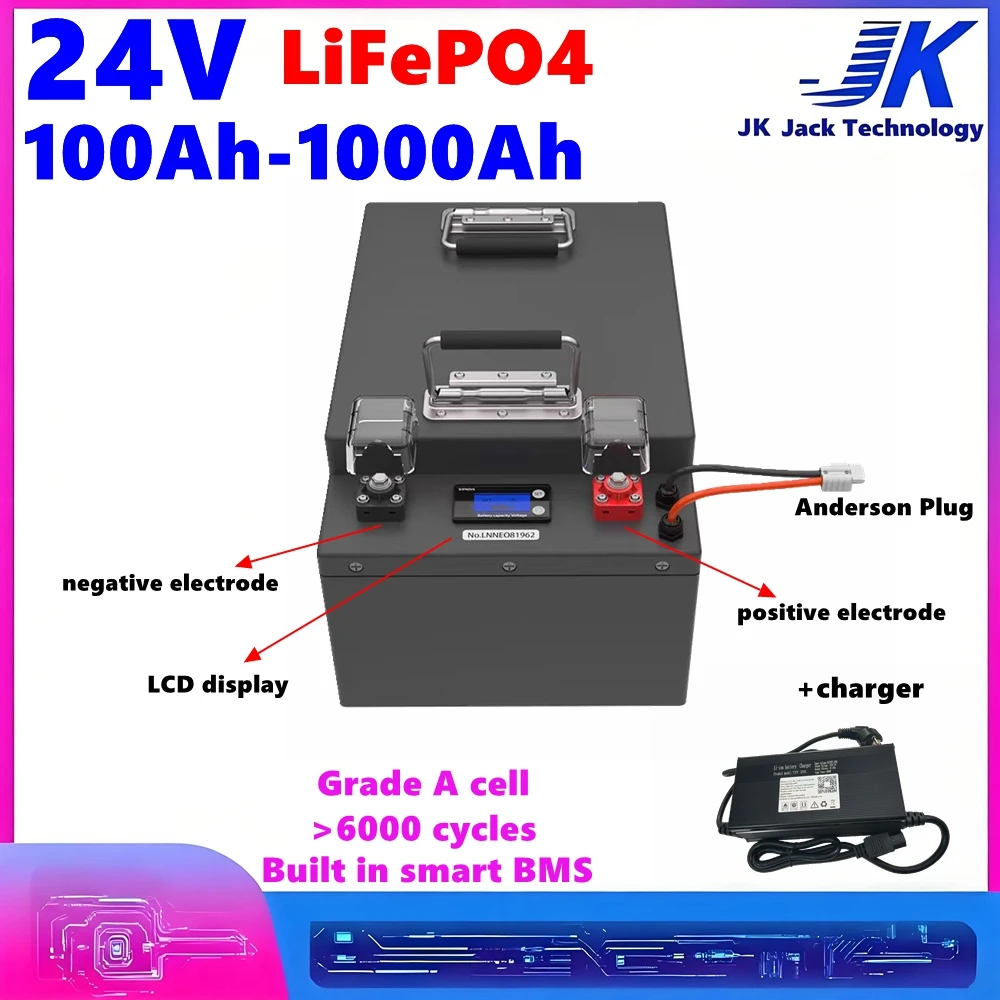 Lifepo4 Аккумулятор 24 В 300 Ач 200 Ач 400 Ач 500 Ач 600 Ач 800 Ач 1000 Ач со интеллектуальным аккумулятором BMS класса A для автодома Портативное питание + зарядное устройство
Lifepo4 Аккумулятор 24 В 300 Ач 200 Ач 400 Ач 500 Ач 600 Ач 800 Ач 1000 Ач со интеллектуальным аккумулятором BMS класса A для автодома Портативное питание + зарядное устройство