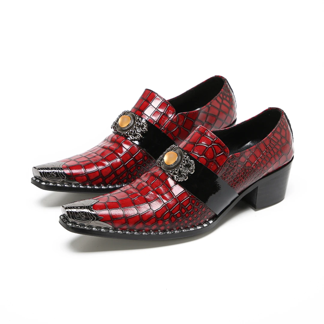 Luxury Red Croc Pattern Loafers Men Pointed Toe Decorative Gem Buckle Low Heel Statement Business Casual Footwear
Luxury Red Croc Pattern Loafers Men Pointed Toe Decorative Gem Buckle Low Heel Statement Business Casual Footwear