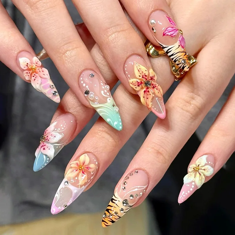 24Pcs Wear Nail 3D Embossed Color Flower Almond Nail Patch Removable Fake Nail Patch
24Pcs Wear Nail 3D Embossed Color Flower Almond Nail Patch Removable Fake Nail Patch