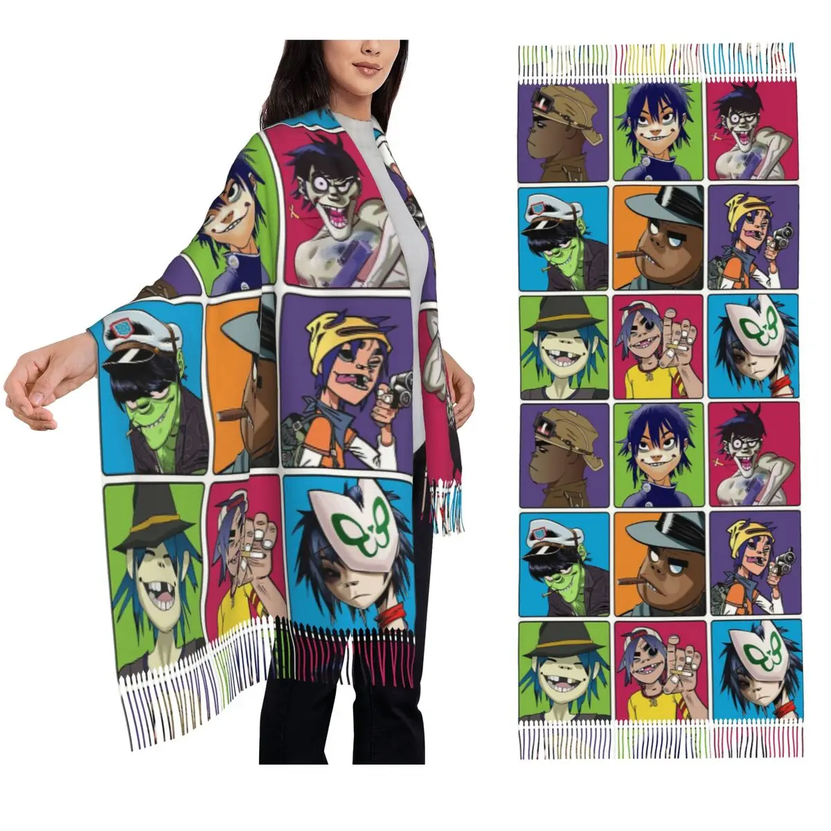 Музыкальная группа, шарф Gorillaz, шарфы с кисточками для женщин, мягкие теплые шали и накидки, большая осенне-зимняя шаль
Музыкальная группа, шарф Gorillaz, шарфы с кисточками для женщин, мягкие теплые шали и накидки, большая осенне-зимняя шаль