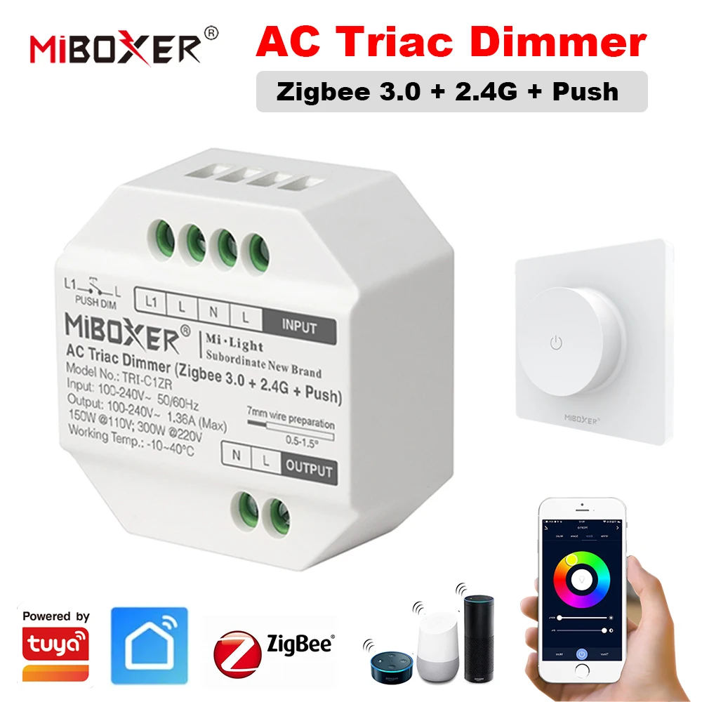 MiBoxer TRI-C1ZR TRI-K1ZR 300W AC Triac Dimmer Zigbee 3.0 2.4G Push Rotating RF Remote Voice Control For Alexa Home Smart TUYA
MiBoxer TRI-C1ZR TRI-K1ZR 300W AC Triac Dimmer Zigbee 3.0 2.4G Push Rotating RF Remote Voice Control For Alexa Home Smart TUYA