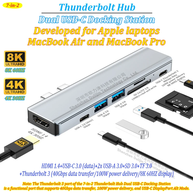 Dual USB-C HUB For Apple MacBook Pro Air Accessories Thunderbolt 3 Docking Station 8K 60HZ Display 40Gbps Data PD100W Charging
Dual USB-C HUB For Apple MacBook Pro Air Accessories Thunderbolt 3 Docking Station 8K 60HZ Display 40Gbps Data PD100W Charging