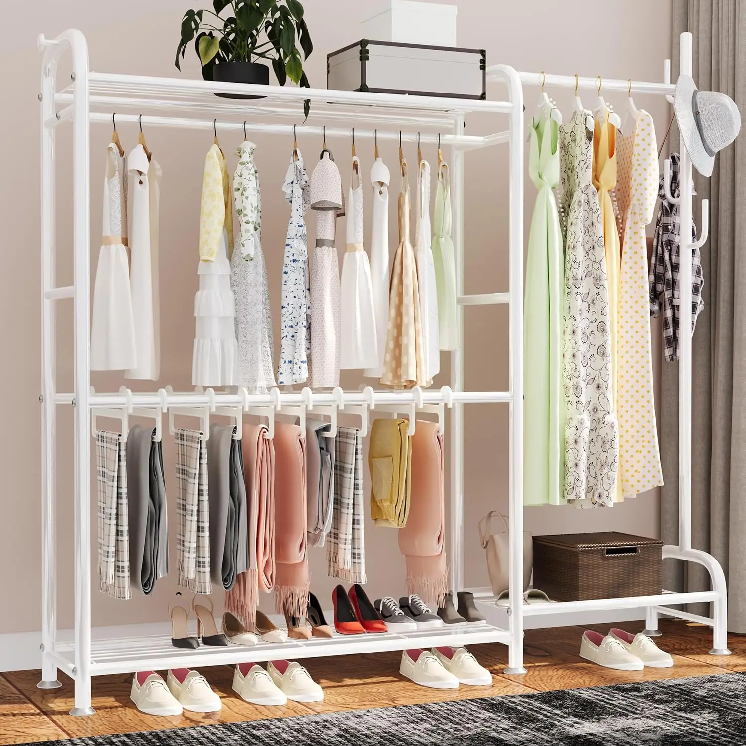 White Portable Closet Rack Wardrobe Clothes, Metal Garment Rack with Shelves for Hanging Clothes Rods
White Portable Closet Rack Wardrobe Clothes, Metal Garment Rack with Shelves for Hanging Clothes Rods