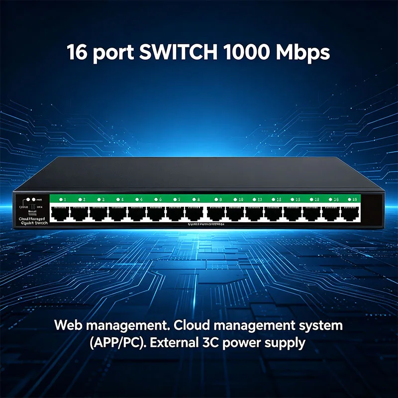 16 Port Gigabit Switch 1000 Mbps Web Managed Cloud Management System External 3C Power Supply Ethernet Splitter for Home/Office
16 Port Gigabit Switch 1000 Mbps Web Managed Cloud Management System External 3C Power Supply Ethernet Splitter for Home/Office