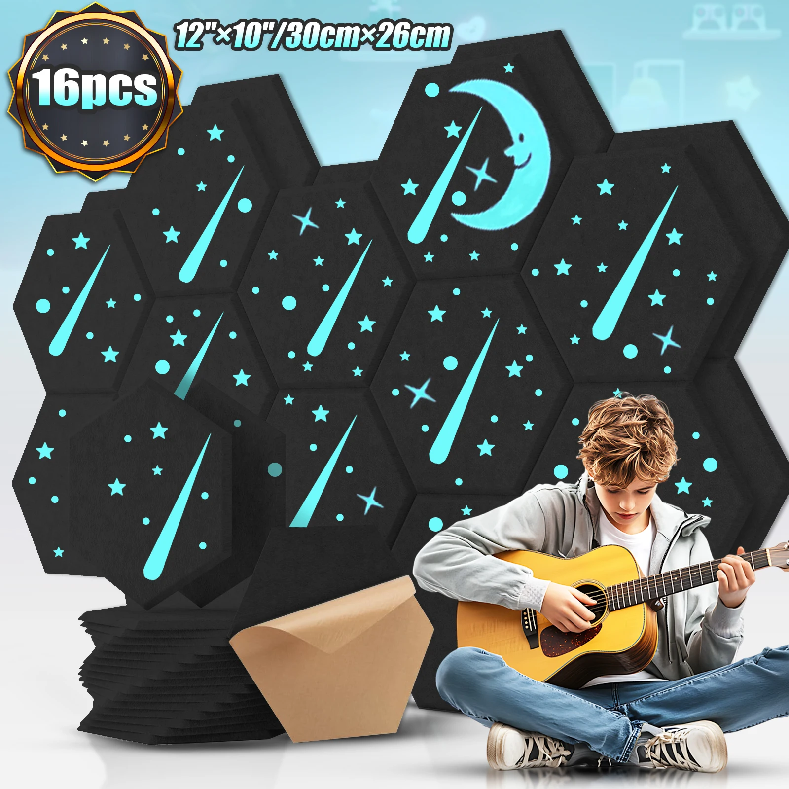 Black 10/16Pack Hexagonal Studio Acoustic Foam Flame Retardant Noise Insulation Sound Absorption Treatment Panels 9MM Thickness
Black 10/16Pack Hexagonal Studio Acoustic Foam Flame Retardant Noise Insulation Sound Absorption Treatment Panels 9MM Thickness