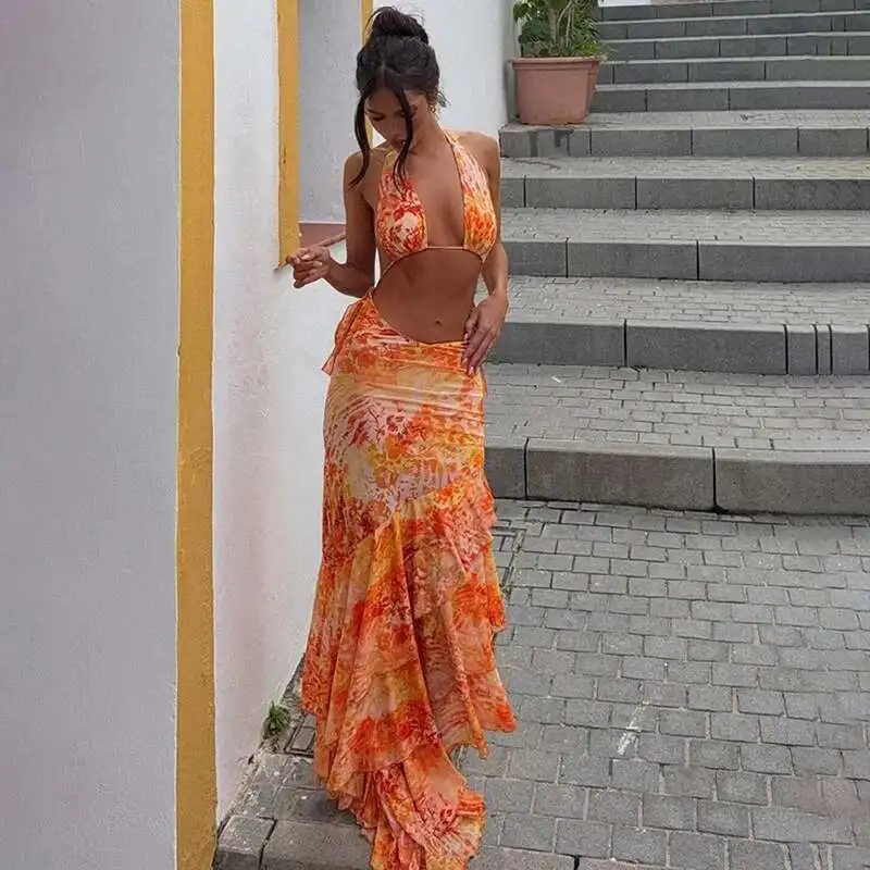 Bohemian Floral Dress Deep V-neck Sexy Fold Tank Dress Women Backless Halter Sleeveless Vest Tops Party Beach Vacation Dress
Bohemian Floral Dress Deep V-neck Sexy Fold Tank Dress Women Backless Halter Sleeveless Vest Tops Party Beach Vacation Dress