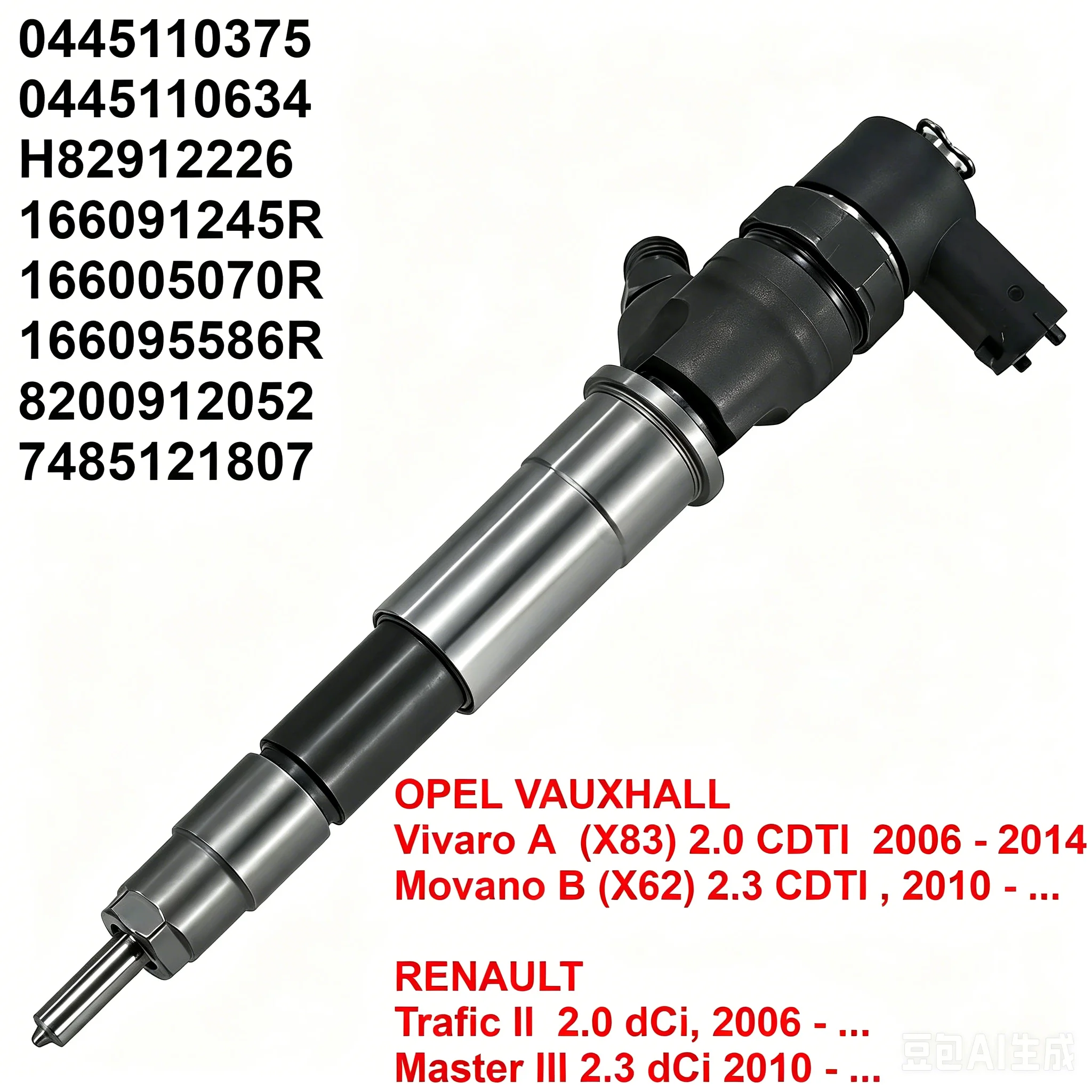New 166091245R 0445110634 0445110375 H82912226 Diesel Fuel Injector For Renault Master Trafic Vauxhall Vivaro Movano 2.0 2.3DCI
New 166091245R 0445110634 0445110375 H82912226 Diesel Fuel Injector For Renault Master Trafic Vauxhall Vivaro Movano 2.0 2.3DCI