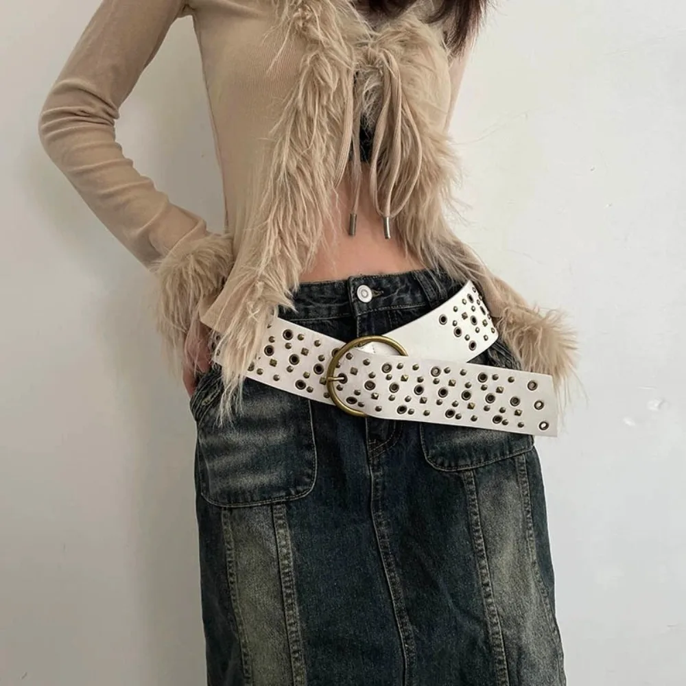 Retro Rivet Cowgirl Belt Harajuku Y2K Wide Waistband Round Buckle Adjustable PU Leather Belt Ladies
Retro Rivet Cowgirl Belt Harajuku Y2K Wide Waistband Round Buckle Adjustable PU Leather Belt Ladies