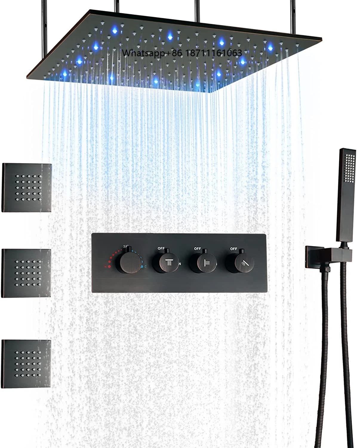 Thermostatic Rainfall Shower Combo Set LED Bathroom Shower System
Thermostatic Rainfall Shower Combo Set LED Bathroom Shower System