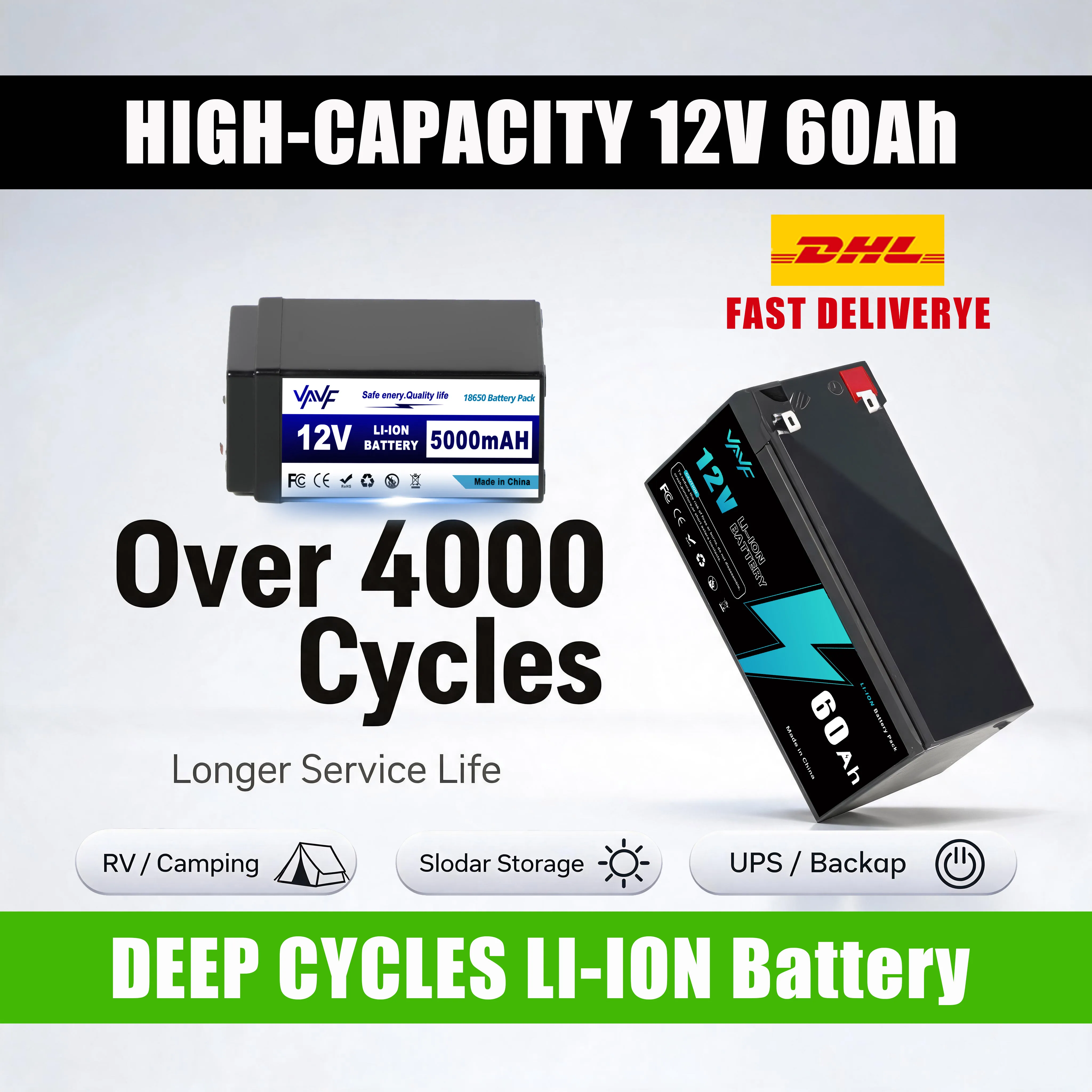 Upgrade 12V 60Ah Li-ion Battery,Built-in 60A BMS,4000+Cycles,Perfect for Fish Finder,RV/Camper,Solar️,Marine,Overland/Van
Upgrade 12V 60Ah Li-ion Battery,Built-in 60A BMS,4000+Cycles,Perfect for Fish Finder,RV/Camper,Solar️,Marine,Overland/Van