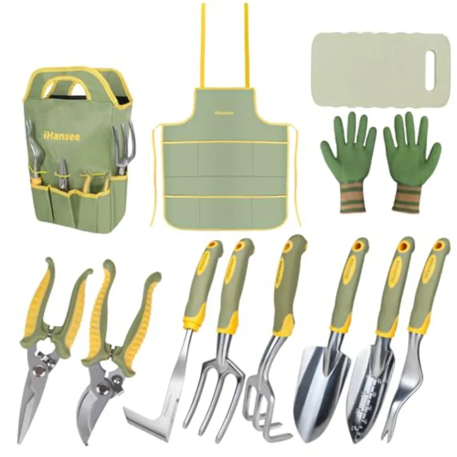 Set of 12 Garden Tool Heavy-Duty Aluminum Gardening Hand Tools with Rubber Non-Slip Handle Garden Apron Gloves Kneeling Pad and
Set of 12 Garden Tool Heavy-Duty Aluminum Gardening Hand Tools with Rubber Non-Slip Handle Garden Apron Gloves Kneeling Pad and