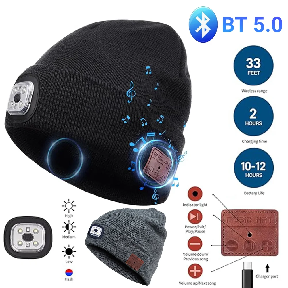 Outdoor Sport Wireless Headphone Knit Hat Beanie Earphone BT 5.0 Dimming Musical Knitted Hat with LED Light Cap Smart Earbuds
Outdoor Sport Wireless Headphone Knit Hat Beanie Earphone BT 5.0 Dimming Musical Knitted Hat with LED Light Cap Smart Earbuds