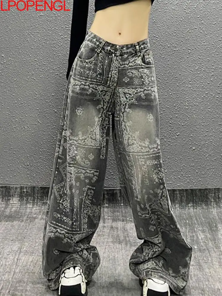 Women Summer Personalized Printed Black Gray Casual Jeans High Waist Loose Versatile Streetwear Straight Button Wide Leg Pants
Women Summer Personalized Printed Black Gray Casual Jeans High Waist Loose Versatile Streetwear Straight Button Wide Leg Pants