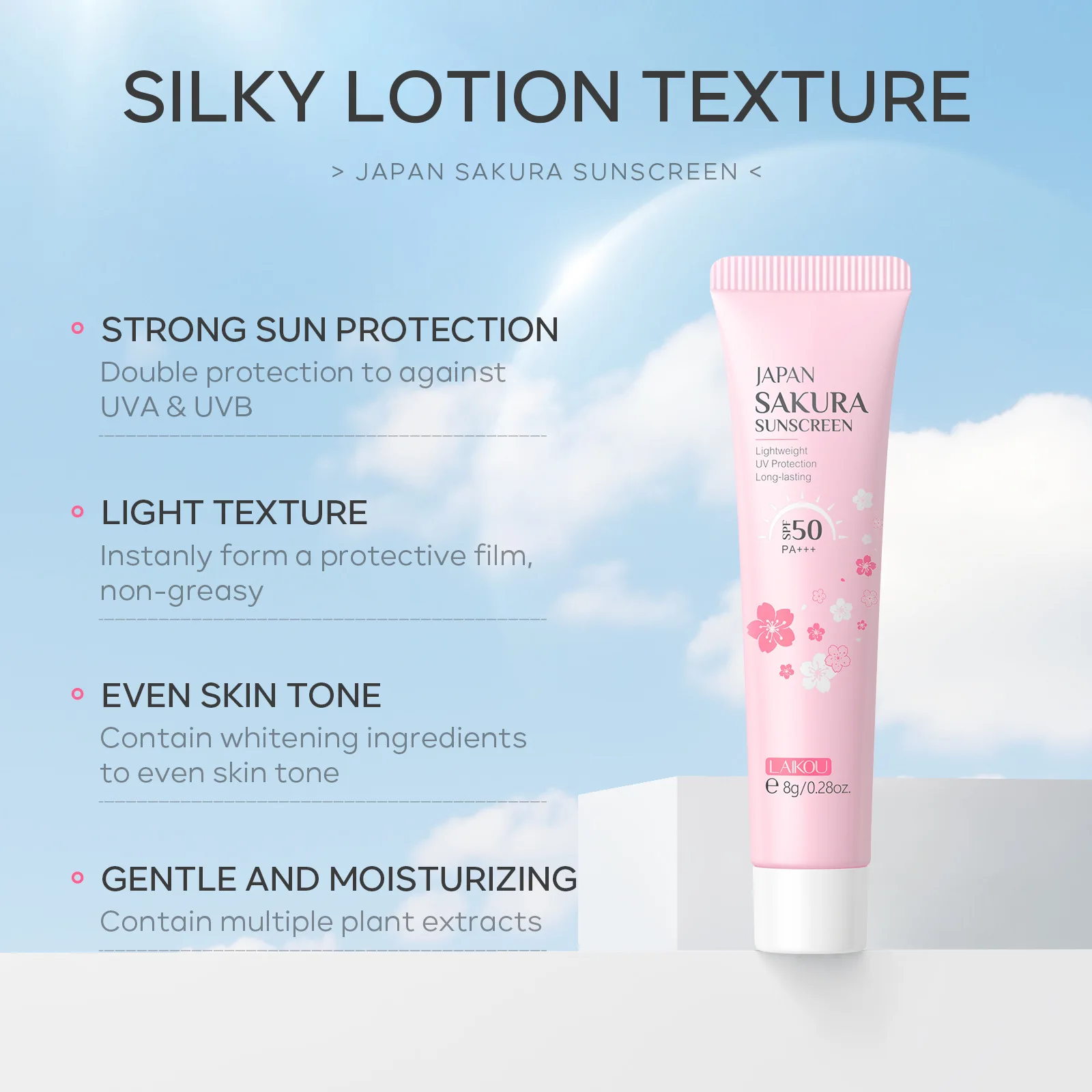 LAIKOU Sakura SPF50 Sun Cream Face Body Sunscreen Natural Moisturizing Skin Protection Resistant Protects Sun Water Skin Care 8g
LAIKOU Sakura SPF50 Sun Cream Face Body Sunscreen Natural Moisturizing Skin Protection Resistant Protects Sun Water Skin Care 8g