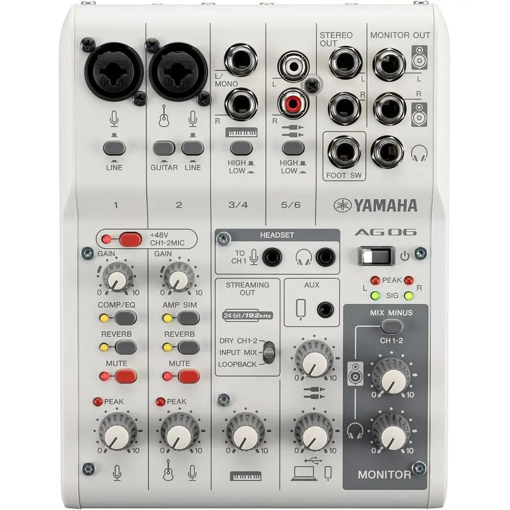 AG06MK2 White 6-Channel Live Streaming Loopback Mixer/USB Interace with Steinberg Sotware Suite
AG06MK2 White 6-Channel Live Streaming Loopback Mixer/USB Interace with Steinberg Sotware Suite