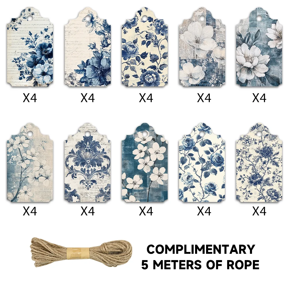 40pcs Vintage Blue Floral Tags, Hang Tags, Suitable for Gifts, Weddings, Bridal Parties, Birthday Cards, Includes Hemp String.
40pcs Vintage Blue Floral Tags, Hang Tags, Suitable for Gifts, Weddings, Bridal Parties, Birthday Cards, Includes Hemp String.