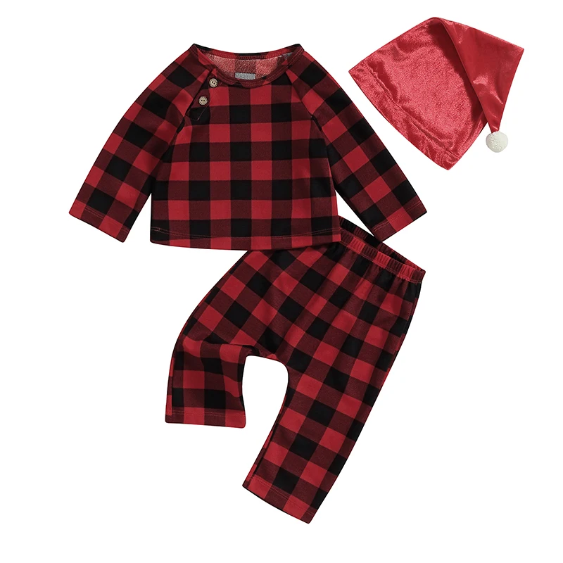 Infant Baby Christmas Clothes Plaid Print Long Sleeve Round Neck Tops Pants Hat Set Fall 3Pcs Outfit
Infant Baby Christmas Clothes Plaid Print Long Sleeve Round Neck Tops Pants Hat Set Fall 3Pcs Outfit