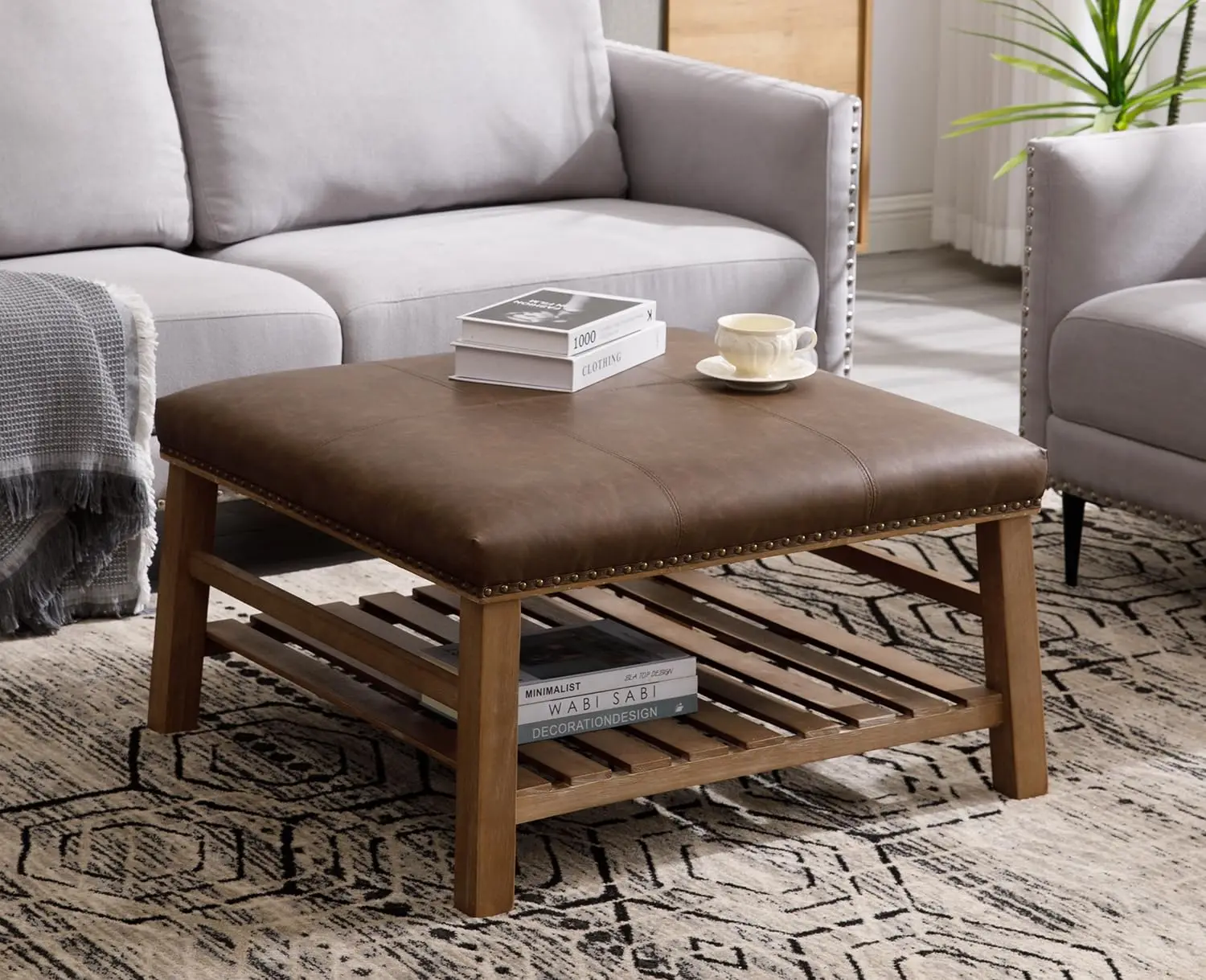 32-Inch Dark Brown Faux Leather Coffee Table Large Square Ottoman Foot Rest Stool Upholstered Coffee Table With, Customized
32-Inch Dark Brown Faux Leather Coffee Table Large Square Ottoman Foot Rest Stool Upholstered Coffee Table With, Customized