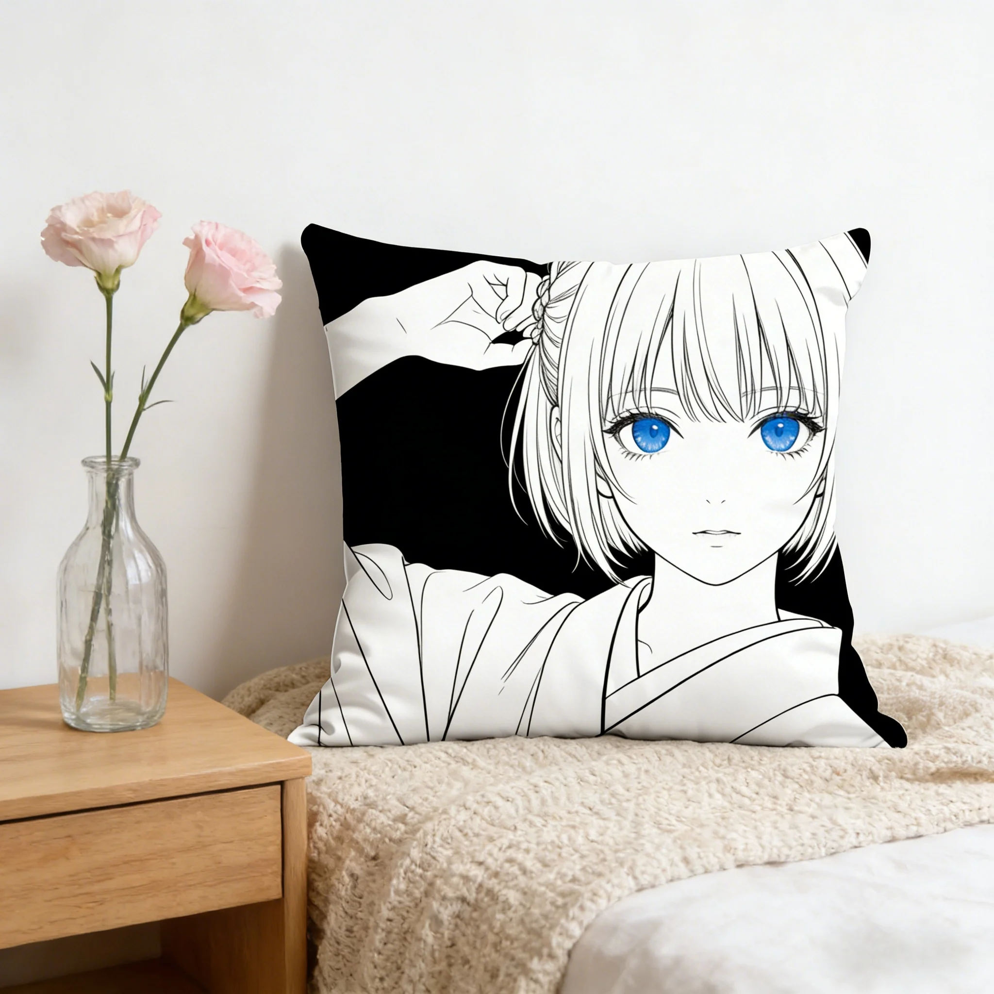 Double Sided Japanese Anime Girl Throw Pillow, Black White Line Art Blue Eyes Cushion Cover for Sofa Bedroom Living Room Decor
Double Sided Japanese Anime Girl Throw Pillow, Black White Line Art Blue Eyes Cushion Cover for Sofa Bedroom Living Room Decor