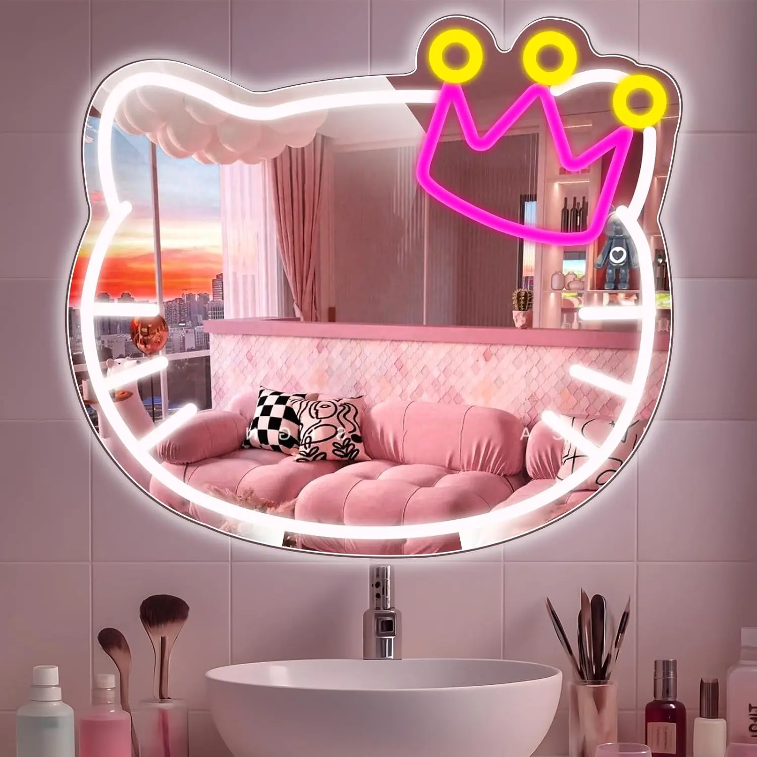 Hello Kitty Mirror Neon LED Sign Light Makeup Mirror Dimmable for Girls Bedroom Anime Style Room Decor Birthday Christmas Gift
Hello Kitty Mirror Neon LED Sign Light Makeup Mirror Dimmable for Girls Bedroom Anime Style Room Decor Birthday Christmas Gift