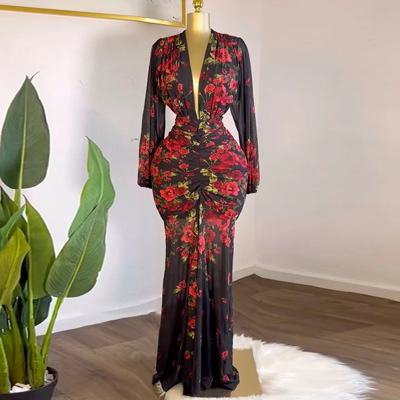 new Women's Clothing2025Spring Style EleganceVPrinted Ruched Long Sleeve Maxi Dress
new Women's Clothing2025Spring Style EleganceVPrinted Ruched Long Sleeve Maxi Dress
