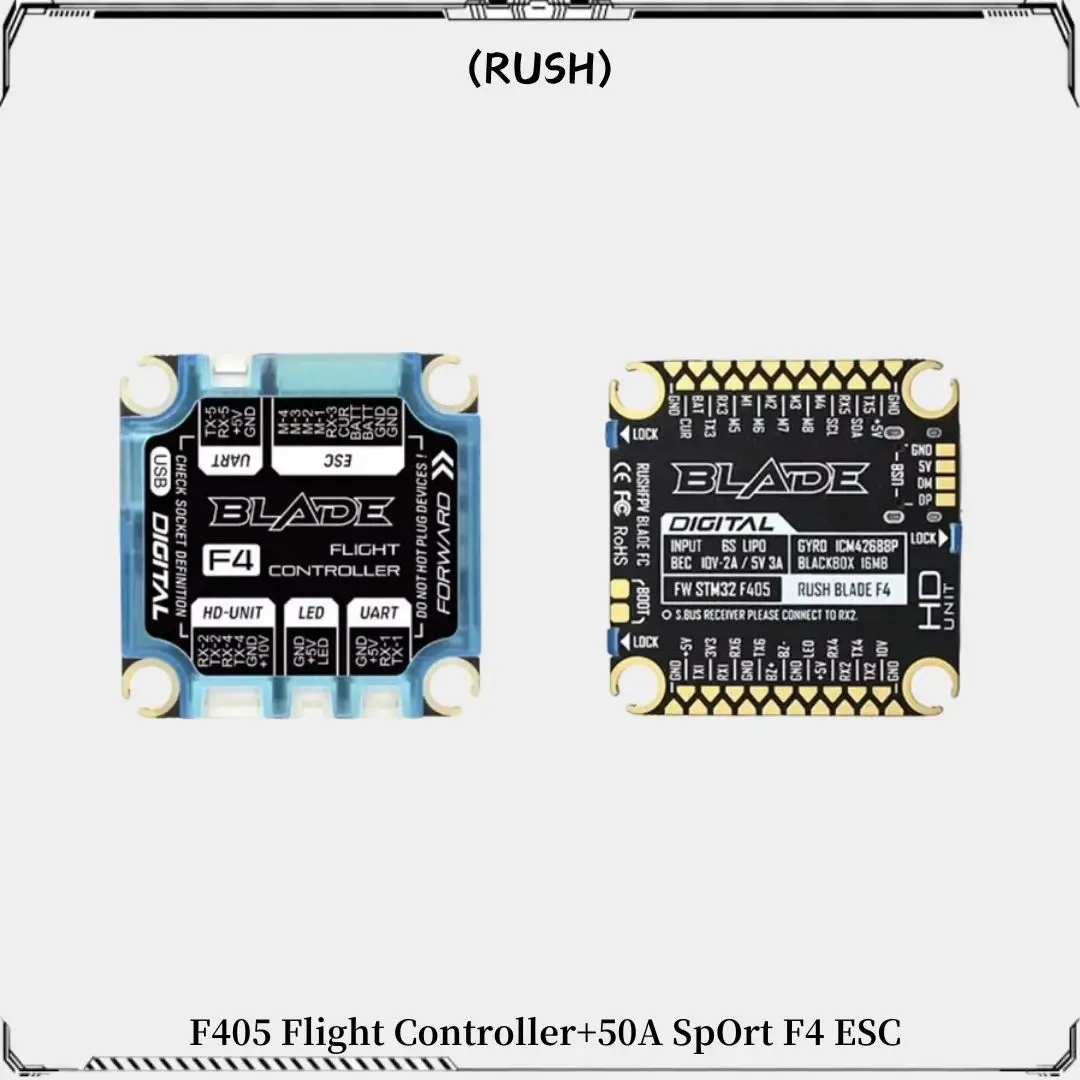RUSHFPV RUSH BLADE F405 Stack F405 Flight Controller with 50A Sport F4 ESC 128K for RC FPV Freestyle Drone
RUSHFPV RUSH BLADE F405 Stack F405 Flight Controller with 50A Sport F4 ESC 128K for RC FPV Freestyle Drone
