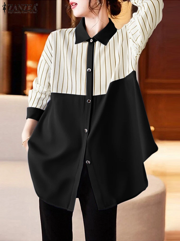 2025 Spring Long Sleeve Tops ZANZEA Fashion Striped Patchwork Shirts Casual Loose Lapel Collar Blouse Korean Women Holiday Tunic
2025 Spring Long Sleeve Tops ZANZEA Fashion Striped Patchwork Shirts Casual Loose Lapel Collar Blouse Korean Women Holiday Tunic