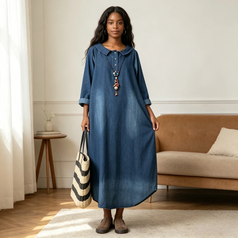 Dresses Women Denim Long Dress Spring Turn Down Collar Single Breasted Streetwear Vestidos Washed Vintage Irregular Maxi Gown
Dresses Women Denim Long Dress Spring Turn Down Collar Single Breasted Streetwear Vestidos Washed Vintage Irregular Maxi Gown